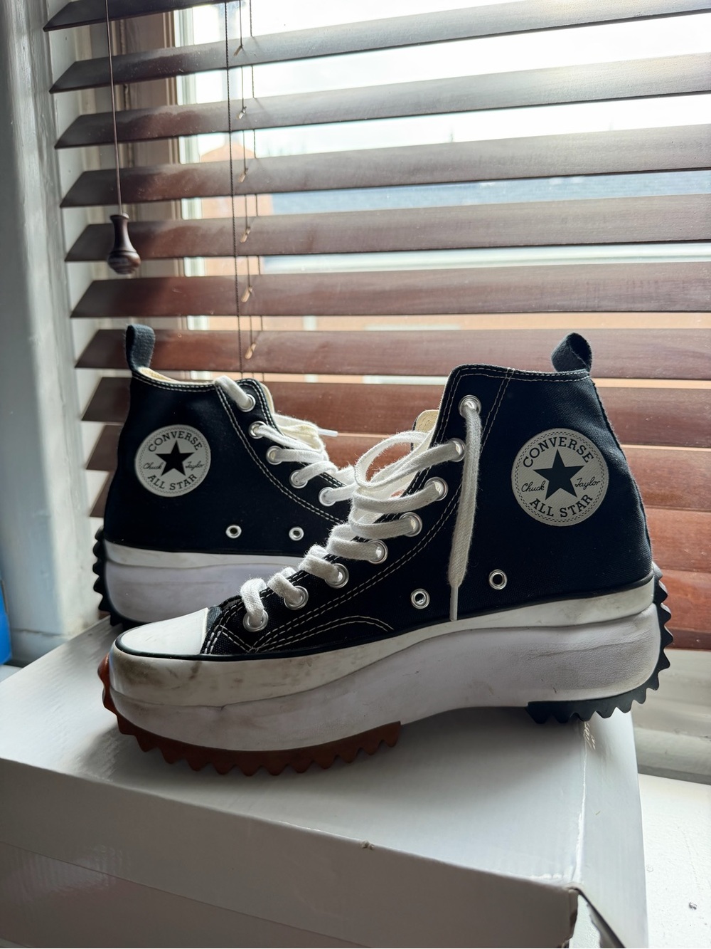 Converse Black and White High-Top Platform Run Star Hike Sneakers